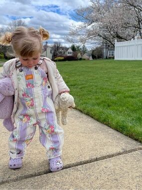 Kids Floral Lavender-Striped Overalls